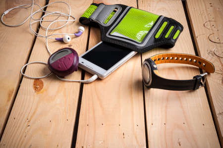 fitness set: fitness watch, heart rate monitor, pedometer, earphones, smartphone and arm case for...