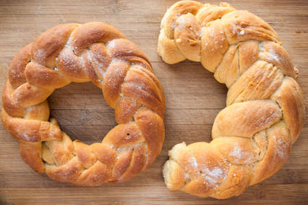 pastry in the shape of a braid from doughの写真素材