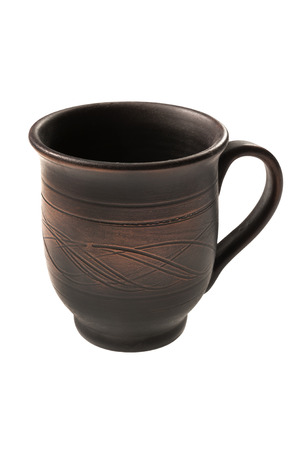 cup made of clay in a milk roast isolatedの写真素材