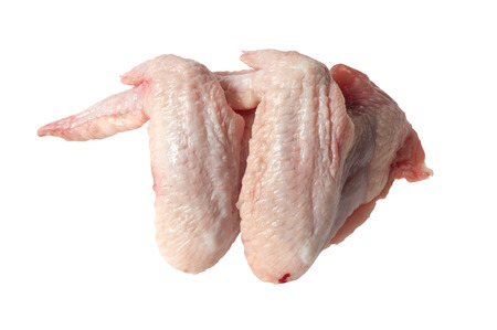 raw chicken wings isolated on white backgroundの写真素材