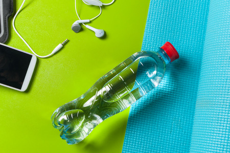 womens gymnastics set with fitnes matの写真素材