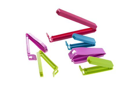 clip for plastic bags in different colors and sizesの写真素材