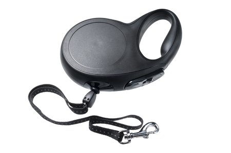 Black dog leash isolated on white backgroundの写真素材