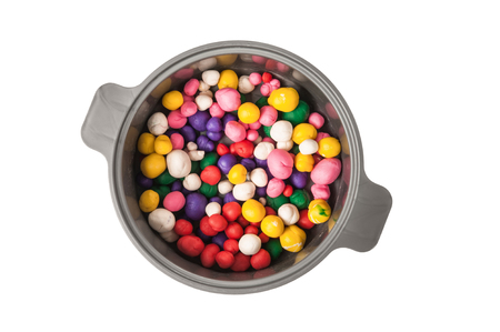 Toy food from plasticine jelly beans isolated on whiteの写真素材