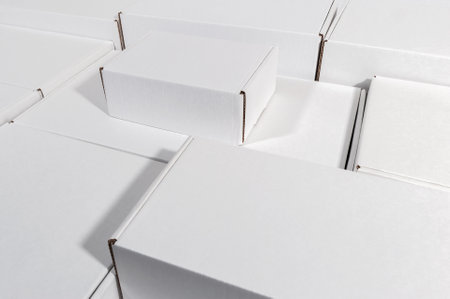 set of new blank white cardboard box different sizesの写真素材