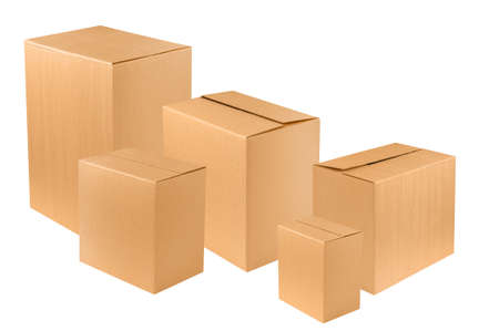 set of new blank brown cardboard boxの写真素材