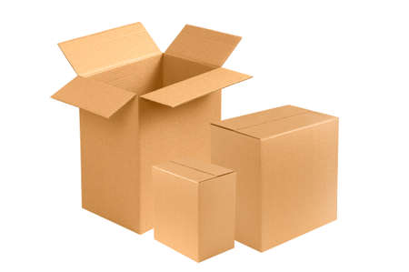 set of new blank brown cardboard boxの写真素材
