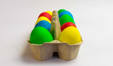 Easter eggs in a trayの写真素材