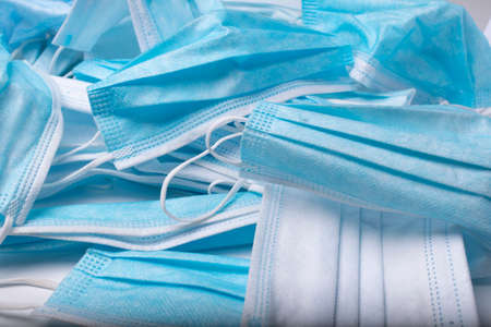 Lots of blue medical masksの写真素材