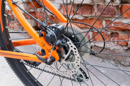 Brake disc on the rear wheel of a bicycleの写真素材