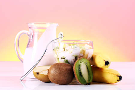 Yogurt dessert with fruits の写真素材