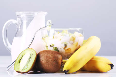 Yogurt dessert with fruits の写真素材