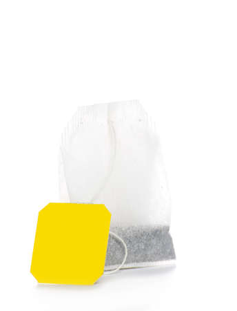 Teabag with label isolated on a whiteの写真素材