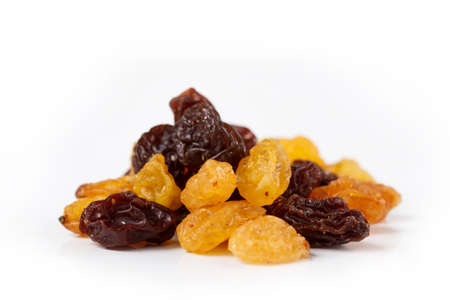Heap of sultana raisins on white backgroundの写真素材