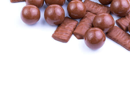 Delicious chocolate candies on white background.の写真素材