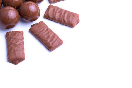 Delicious chocolate candies on white background.の写真素材