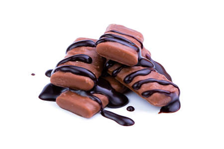 Delicious chocolate candies on white background.の写真素材