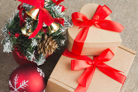 Christmas gift boxes with christmas balls.