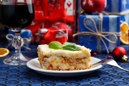 Tasty lasagna for festive dinner.の写真素材