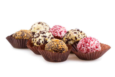 Vegetarian truffle candies isolated on white background.
