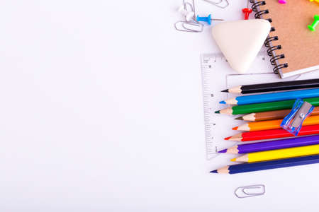 School stationery on white background.の写真素材