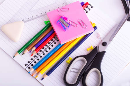 School stationery on white background.
