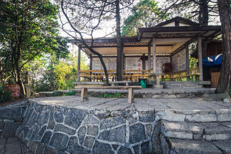 Relaxing place for travelers with view of peaks in park Zhangjiajieのeditorial素材