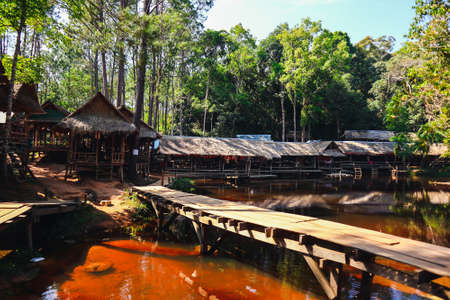 Old wooden houses in Cambodiaの写真素材