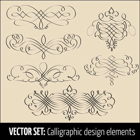 Vector set of calligraphic design elements and page decorationのイラスト素材