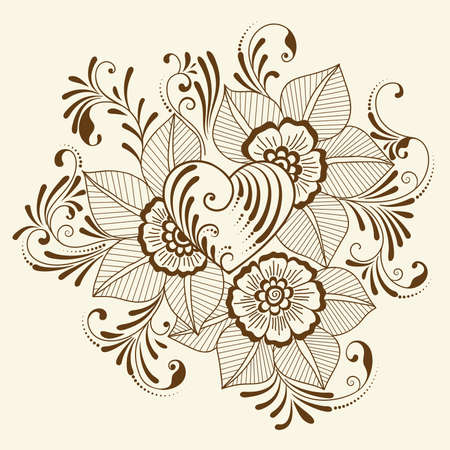 Vector abstract floral elements in indian mehndi style  のイラスト素材