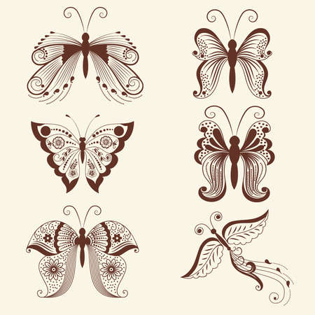 Vector abstract floral elements in indian mehndi style  のイラスト素材