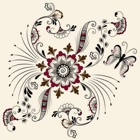 Vector abstract floral elements in indian mehndi style  のイラスト素材