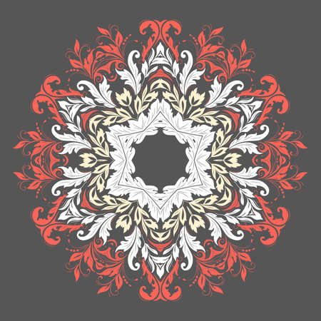 ornamental round lace with damask and arabesque elements. Mehndi style.のイラスト素材