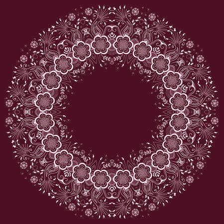 ornamental round lace with damask and arabesque elements. Mehndi style.のイラスト素材