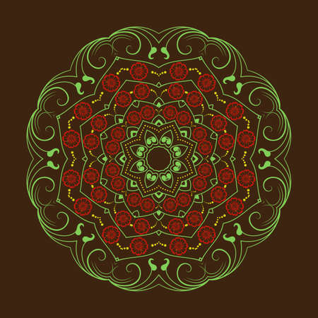 ornamental round lace with damask and arabesque elements. Mehndi style.のイラスト素材