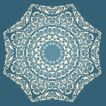 ornamental round lace with damask and arabesque elements. Mehndi style.のイラスト素材