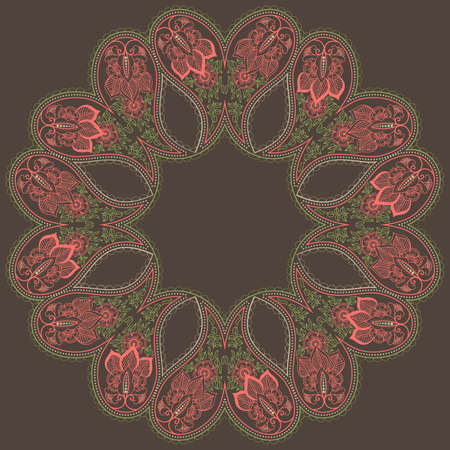 ornamental round lace with damask and arabesque elements. Mehndi style.のイラスト素材