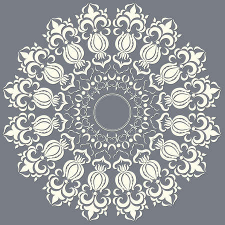 ornamental round lace with damask and arabesque elements. Mehndi style.のイラスト素材