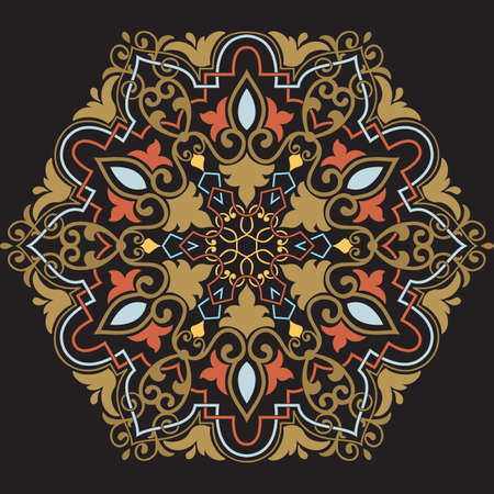 ornamental round lace with damask and arabesque elements. Mehndi style.のイラスト素材