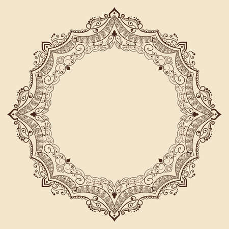 ornamental round lace with damask and arabesque elements. Mehndi style.のイラスト素材