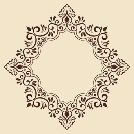 ornamental round lace with damask and arabesque elements. Mehndi style.のイラスト素材