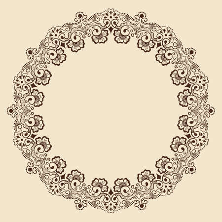 ornamental round lace with damask and arabesque elements. Mehndi style.のイラスト素材