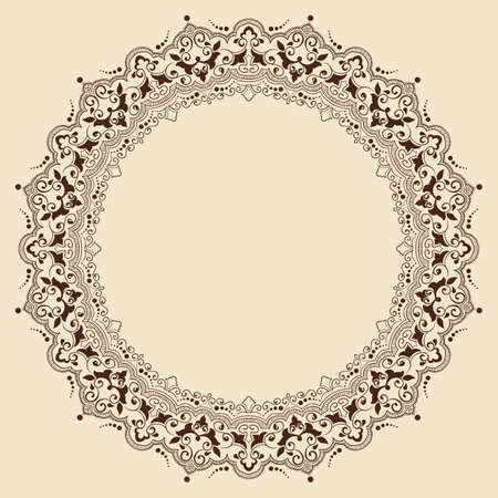 ornamental round lace with damask and arabesque elements. Mehndi style.のイラスト素材