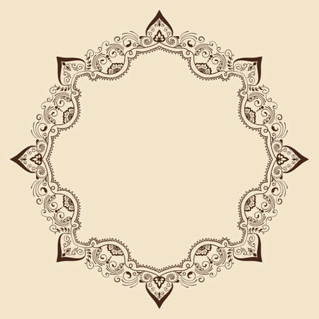 ornamental round lace with damask and arabesque elements. Mehndi style.のイラスト素材