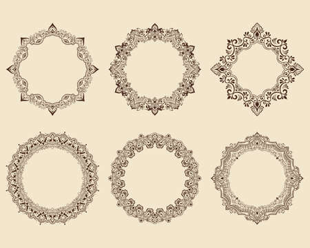 ornamental round lace with damask and arabesque elements. Mehndi style.のイラスト素材