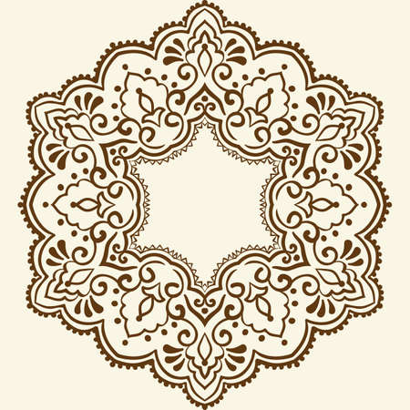 ornamental round lace with damask and arabesque elements. Mehndi style.のイラスト素材