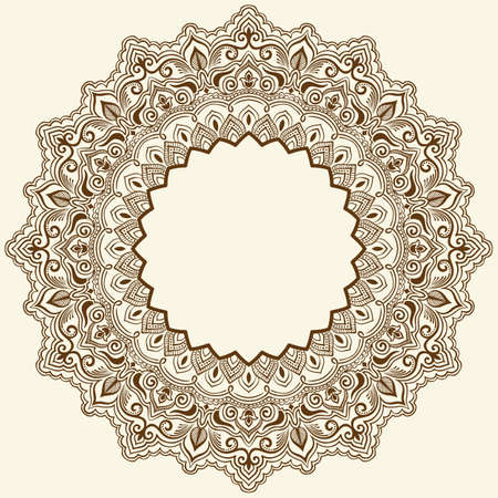 ornamental round lace with damask and arabesque elements. Mehndi style.のイラスト素材
