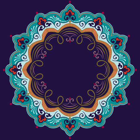 ornamental round lace with damask and arabesque elements. Mehndi style.のイラスト素材