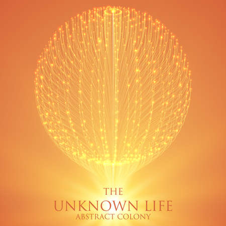 Abstract vector mesh background. Sphere of bioluminescent tentacles. Futuristic style card.のイラスト素材