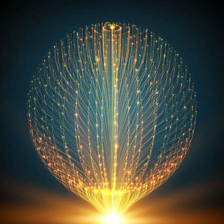 Abstract vector mesh background. Sphere of bioluminescent tentacles. Futuristic style card.のイラスト素材